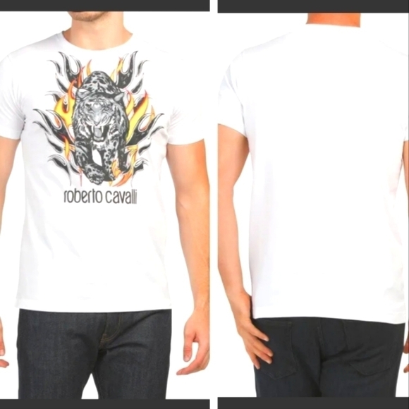 New Roberto Cavalli Tiger T-shirt Mens White XL - Picture 1 of 6